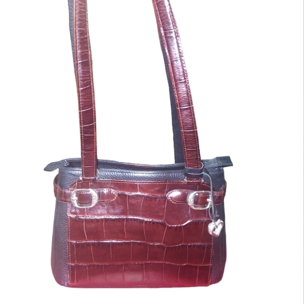 Brighton Croc-Embossed Burgundy and Black Shoulder Bag